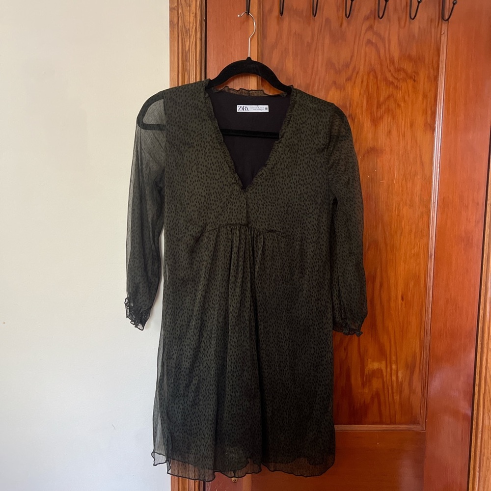 Zara Dark Sheer Long Sleeve Dress